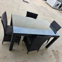 Stanley Wicker Table with armless chairs