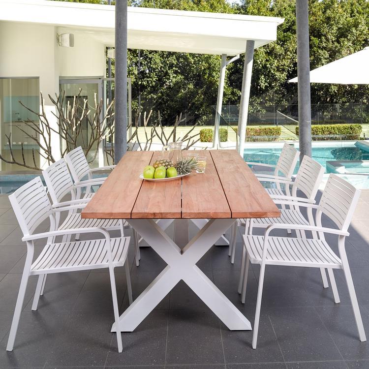 9PCE/7PCE Bellona & Luis Slat Dining Setting - Cozy Indoor Outdoor Furniture 