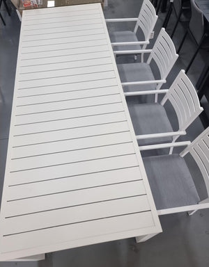 9 pce Como Aluminum Table with Mayfair Cushion Chair (Last Table in Stock)