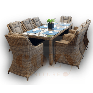 9PCE Bombay Wicker Dining Setting - Cozy Indoor Outdoor Furniture 