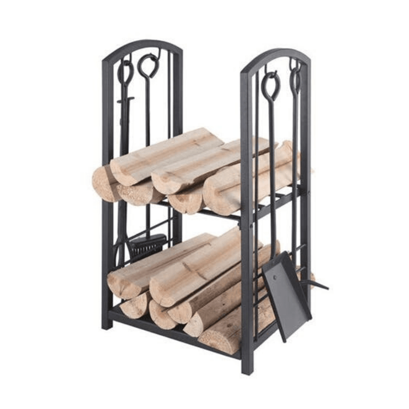 Two Tier Wood Fire Rack With Tools - Cozy Furniture